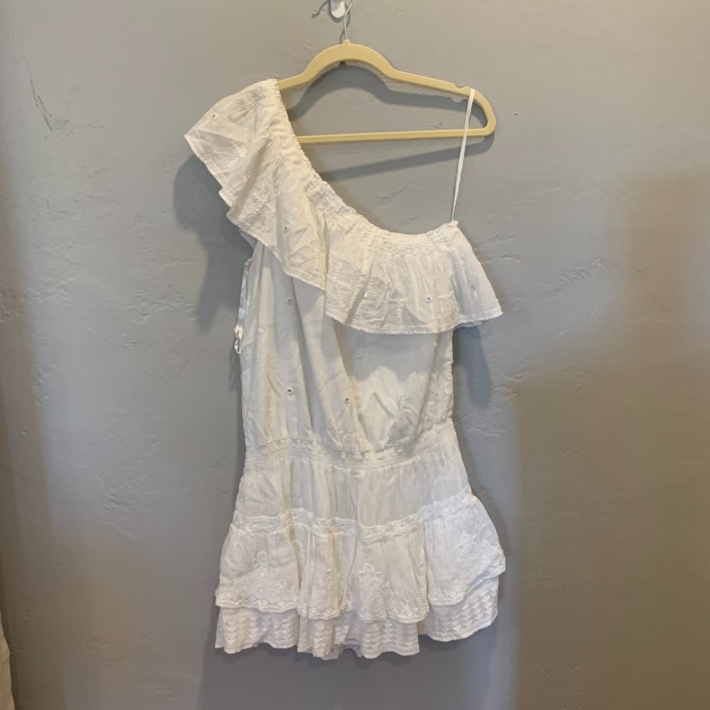 Joie - White Cotton One-Shoulder Ruffled Dress L